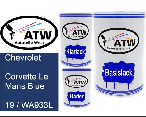 Chevrolet, Corvette Le Mans Blue, 19 / WA933L: 500ml Lackdose + 500ml Klarlack + 250ml Härter - Set, von ATW Autoteile West.